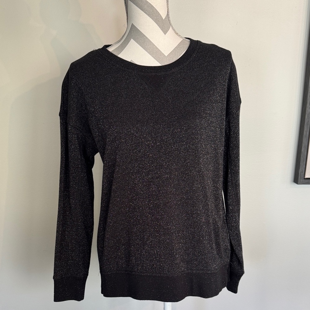 American Eagle Sparkle Black Long Sleeve Crewneck Sweatshirt